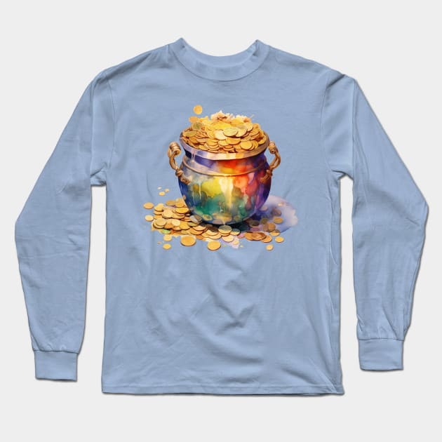 Pot o' Gold in watercolor Long Sleeve T-Shirt by Hahlidays Apparel